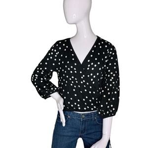 MinkPink Jemma Knit Women Top 3/4 Sleeve Black and White Polka Dot Print